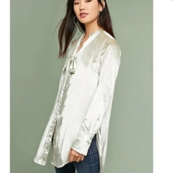 NWT Anthropologie Maeve Velour Tie Tunic in Silver Size 8 - Picture 1 of 10